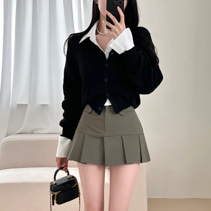 [허리잘록~/벚꽃룩!] 데일리 무지 브이넥 크롭 긴팔 니트 가디건 - 5color 상세 이미지 32