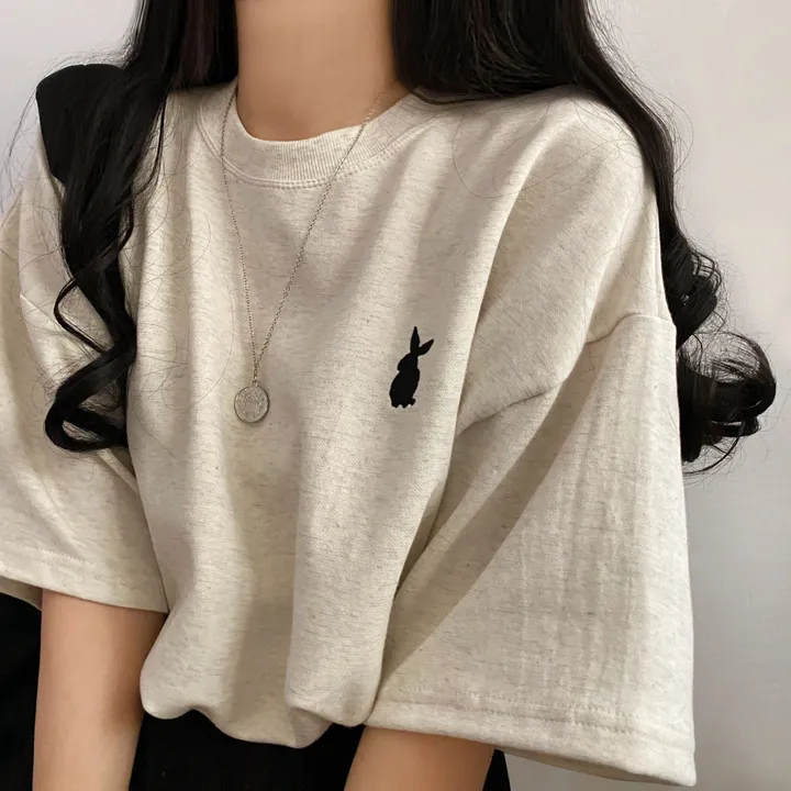 [넉넉/데일리] 러블리 래빗 자수 오버핏 반팔티T 상세 이미지 6