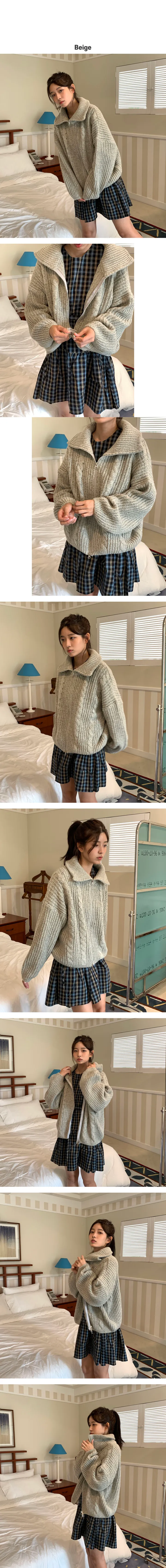 [재진행최저가,핏보장,아방핏,5colors] 꽈배기 투웨이 하이 터틀넥 니트 집업 상세 이미지 5