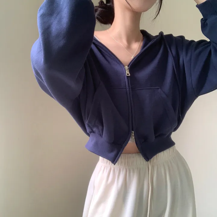 [아방귀염핏💕/투웨이] 로멜 크롭 루즈핏 벌룬 김팔 투웨이 후드 집업 상세 이미지 9