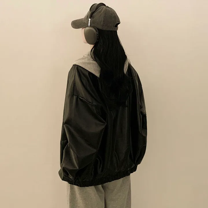 [찐오버핏/고퀄!] 카라 블루종 레더자켓 밴딩 시보리 점퍼 브라운 블랙 상세 이미지 16