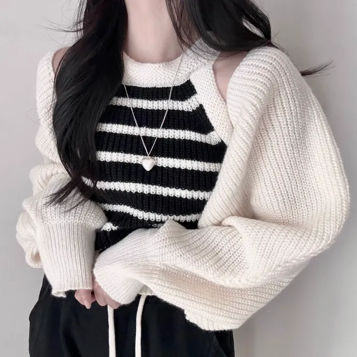 [세트가격*-*/여리핏!] 직각어깨 보장! 여리여리 단가라 홀터넥 나시 니트 + 볼레로 가디건 세트 상세 이미지 24