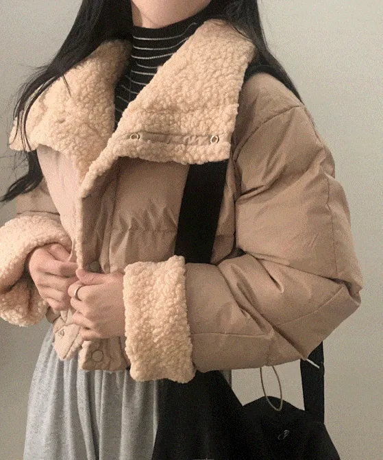 [겨울템/색감예뻐요!] 크림슈가 리버시블 양털 크롭 패딩 점퍼 - 3color