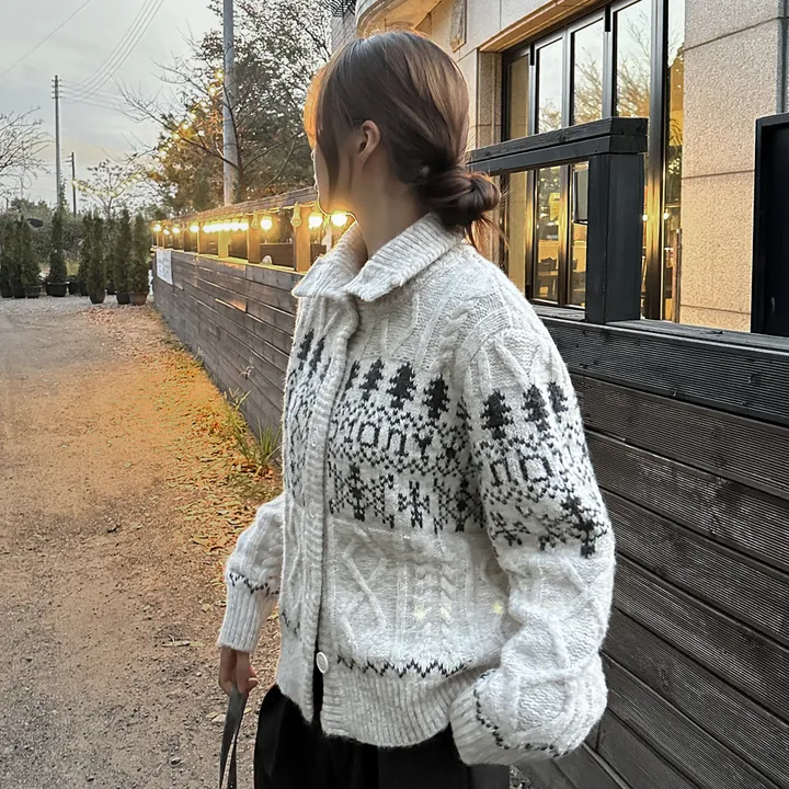 당일출고🚀[wool20%/두툼❄] 하이넥 스노우 패턴 노르딕 루즈핏 가디건 3color 상세 이미지 13