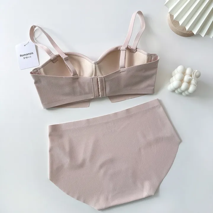 볼륨업 하프컵 반컵브라 심리스 뽕브라 노와이어 편한 오프숄더 튜브탑 A컵 AA컵 여름 끈없는 브라탑 팬티 속옷 세트 상세 이미지 34