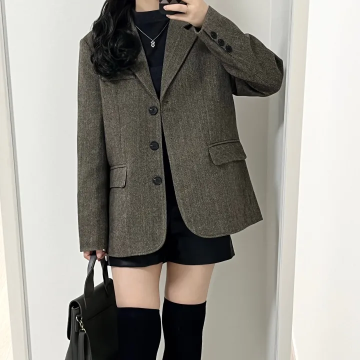 [램스울 80%] 고퀄리티 3버튼 헤링본 블레이저 자켓 상세 이미지 10