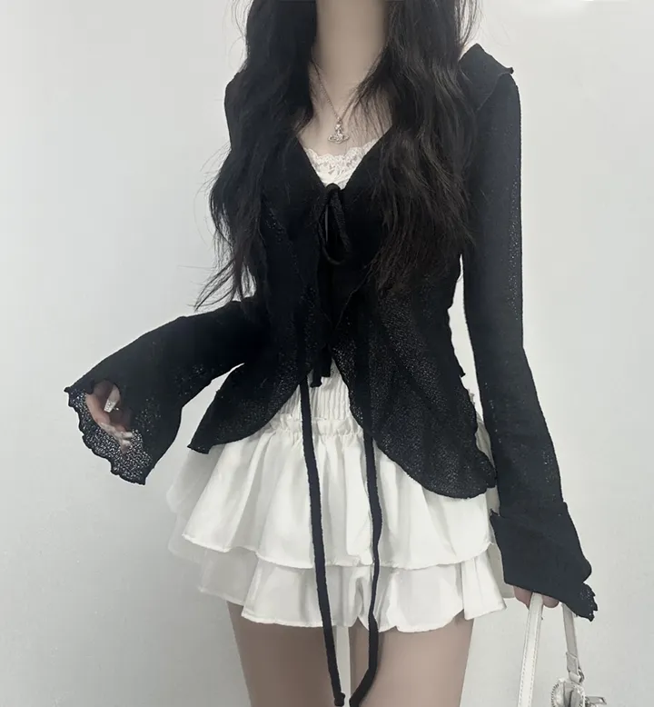 ruffle ribbon lace cardigan 러플 리본 레이스 가디건 (봄가디건, 러블리, 프릴, 니트가디건, 슬림핏, 여리여리) 상세 이미지 22