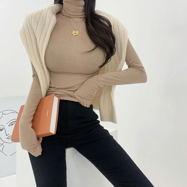 *후기보장*[고퀄필수템/핏보장] 피치기모! 쫀쫀보들 스판슬림 잔골지 목폴라 목티 기모티 상세 이미지 4