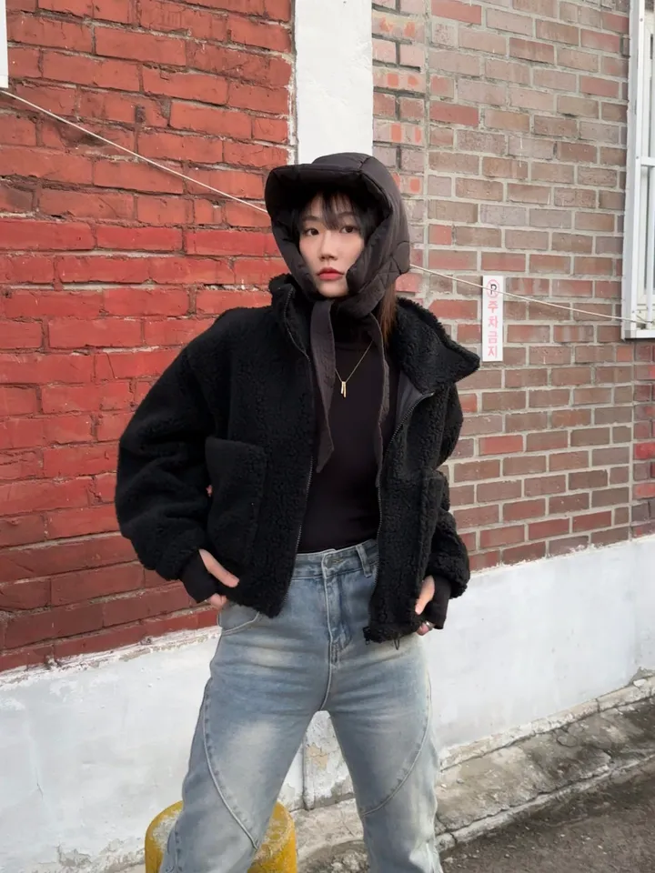 [iam테디베어]뽀글이 플리스 덤블자켓 후리스 양털점퍼 뽀글이자켓 4colors 오버핏 겨울아우터 힙 양털 집업 안감내장 자켓 상세 이미지 4