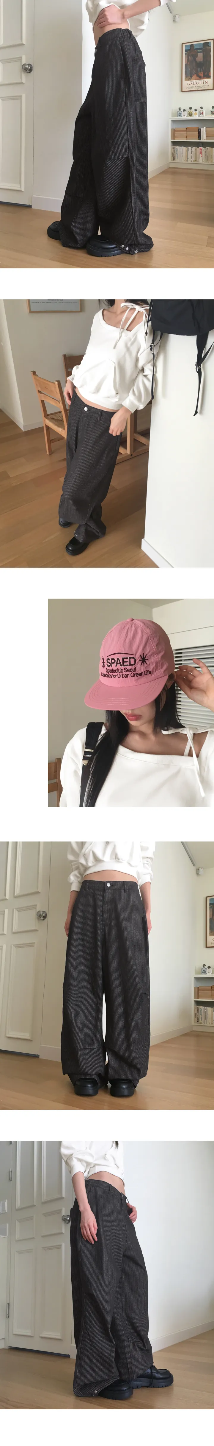 [핏보장✨/MADE] 어슨 스트라이프 스냅 단추 벌룬핏 뒷밴딩 데님 팬츠 상세 이미지 6