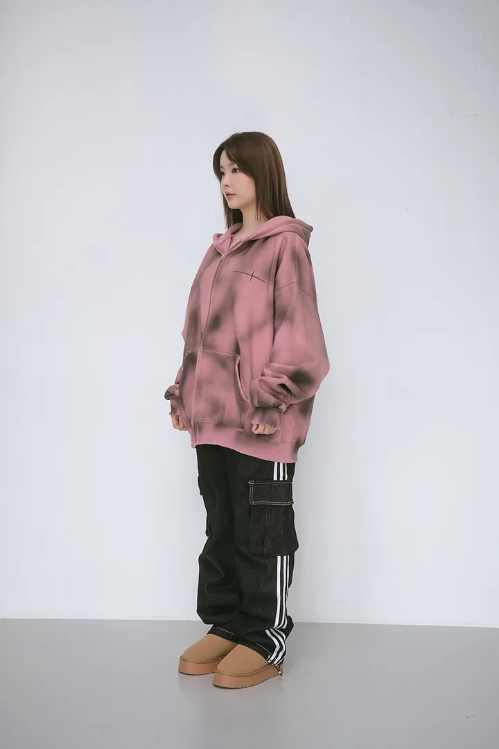 [UNISEX] 빈티지 워싱 더티 투웨이 후드집업 크롭 워싱  피그먼트 오버핏  핸드워머  커플룩 스트릿룩 빈티지룩 남여공용 유니섹스 크롭집업  빅사이즈 유니크 봄신상신상 물나염 상세 이미지 25
