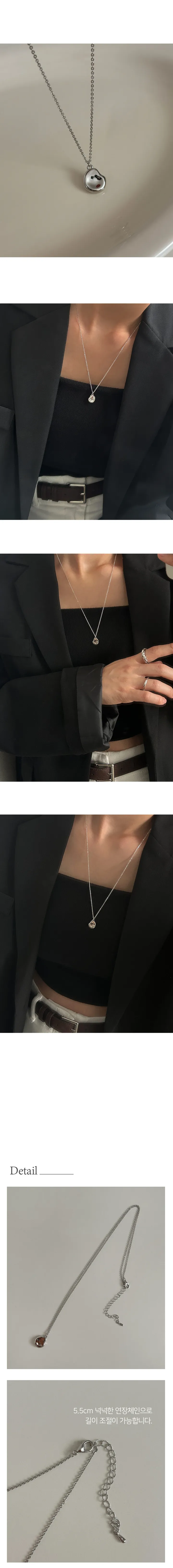 조약돌 실버 체인 레이어드 팬던트 드롭 롱목걸이 상세 이미지 3
