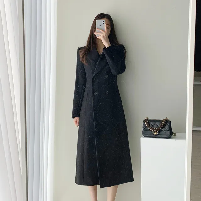 A라인 슬림 롱 플레어 더블 버튼 울코트 블랙 베이지 상세 이미지 18