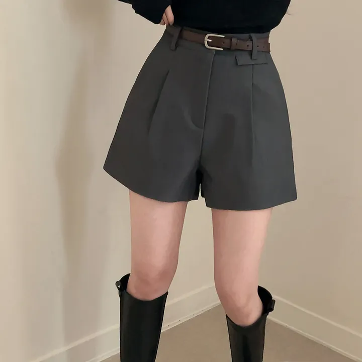 [데일리/벨트SET] 코지 원핀턱 벨트 슬랙스 숏팬츠 상세 이미지 3