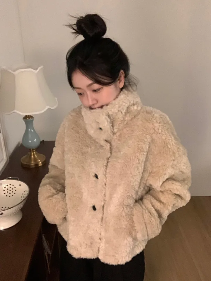 [문의폭주🐻] 베어 버튼 뽀글이 퍼 숏코트 자켓 / 누빔 코트 자켓 - 3color 상세 이미지 10