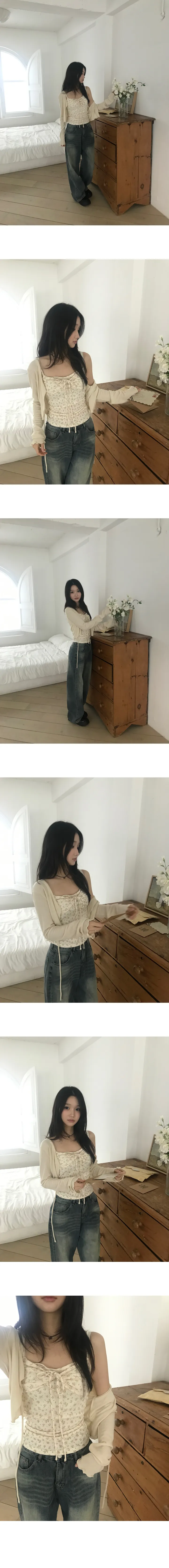 [나시+가디건set/여리핏🤍] 리베 비즈 잔꽃 셔링 나시 볼레로 가디건 상세 이미지 7