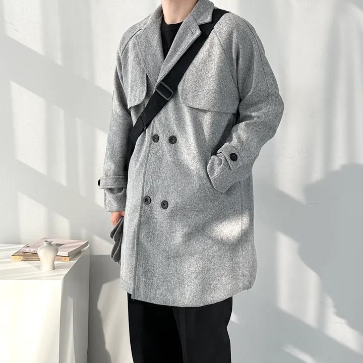 봄 가을 겨울 오버핏 하프 코트 미니멀 빅사이즈 아우터 남자트렌치라이크더블코트 상세 이미지 20