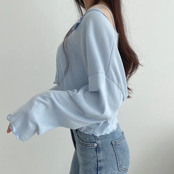 [소재굿!] 여리하게 크롭 물결 나시 가디건 세트 4color 상세 이미지 5