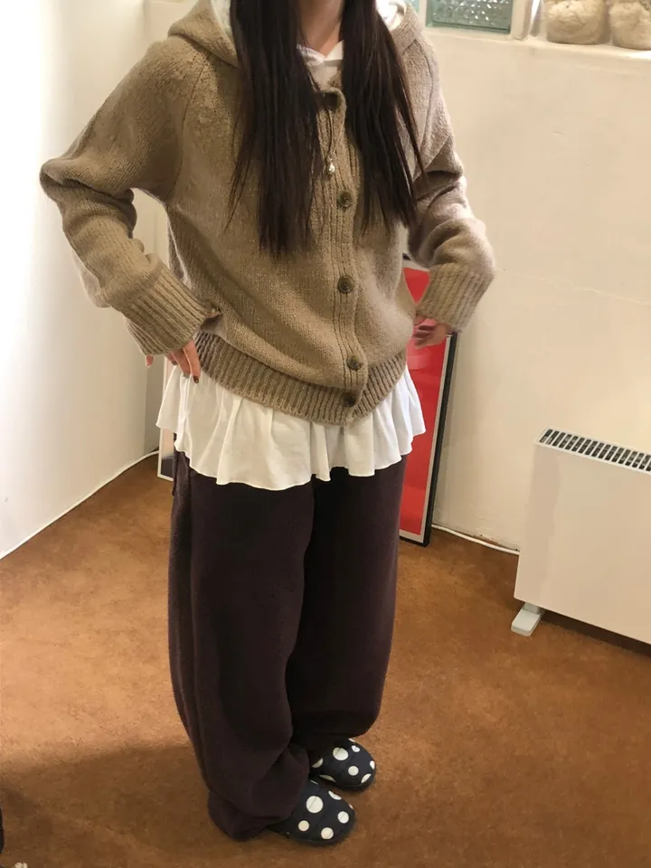 [MD pick🤎]크런치 베이직 니트 버튼 후드 가디건(4color) 상세 이미지 9