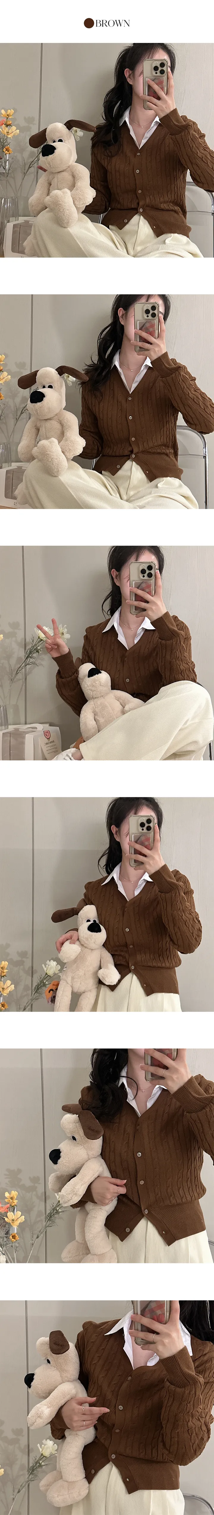 [🔥국내제작🔥/157℃] 허리 라인이 예쁜 심플 브이넥 꽈배기 가디건 상세 이미지 10