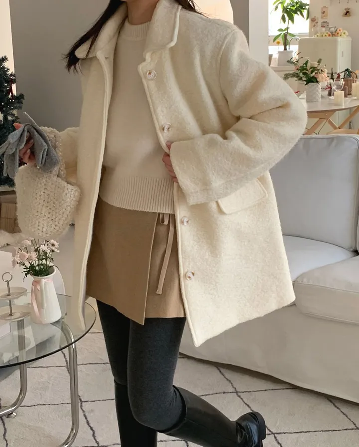 [주문폭주🔥][겨울신상⛄] 메리 부클 카라 하프 코트(2color) / 하객룩 하프코트 코트 숏코트 아우터 상세 이미지 4