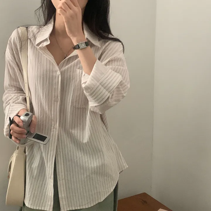 [한여름까지~/오버핏✨] 허니 스트라이프 코튼 포켓 오버핏 셔츠,남방 - 3color 상세 이미지 35