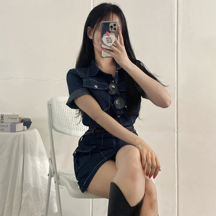 [남방+스커트 SET] 스킬 데님 반팔 남방 셔츠 + 데님 카고 스커트 투피스 세트 (단품or세트구매/2color) 상세 이미지 29
