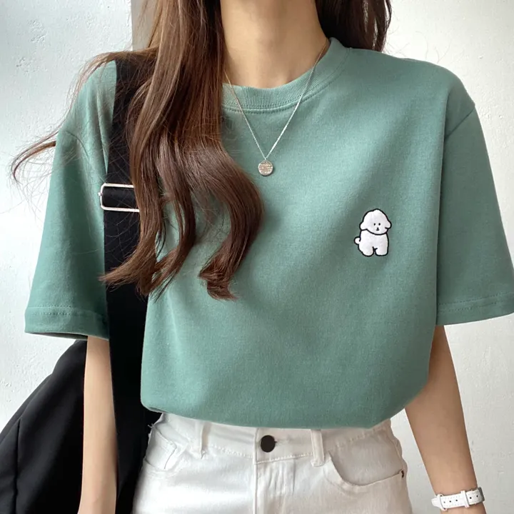 [묶음 할인/꾸안꾸] 귀여운 흰둥이 패치 반팔티 5color 상세 이미지 31