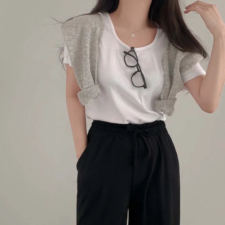 [팔말라핏/국내제작!]팔뚝살 부각없는, 라이프 베이직 스퀘어넥 루즈핏 반팔 티셔츠 상세 이미지 47