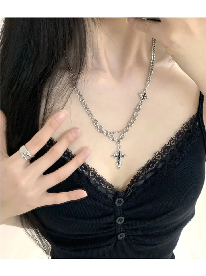 [당일출고/MD소장✨] 블랙 더블 십자가 레이어드 목걸이 🖤 상세 이미지 10