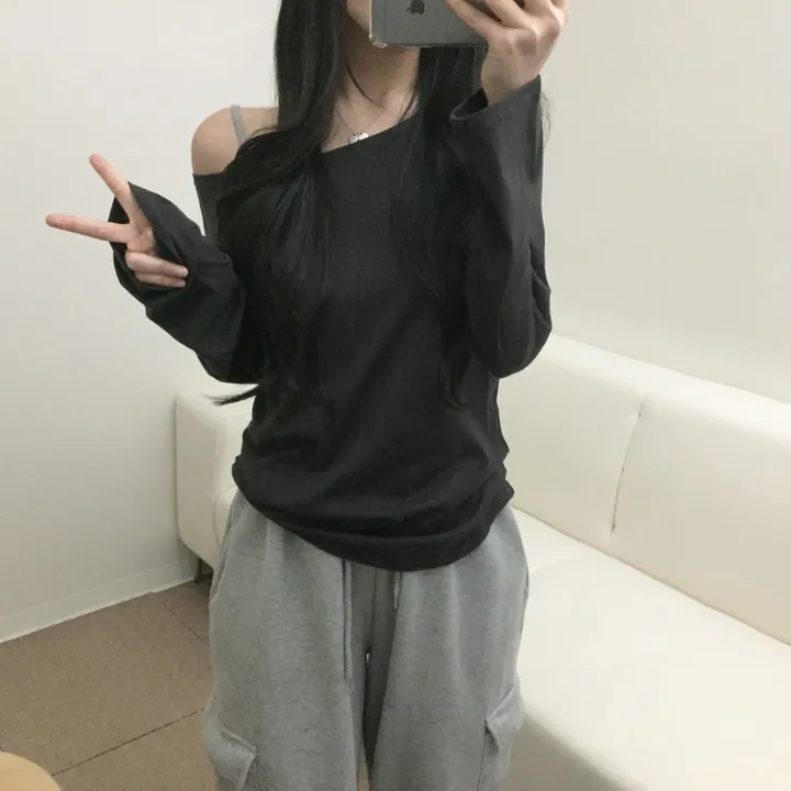 [-3kg/여리루즈핏!] 오프숄더 심플 루즈 여리 기본템 긴팔 티셔츠 (5color) 상세 이미지 16