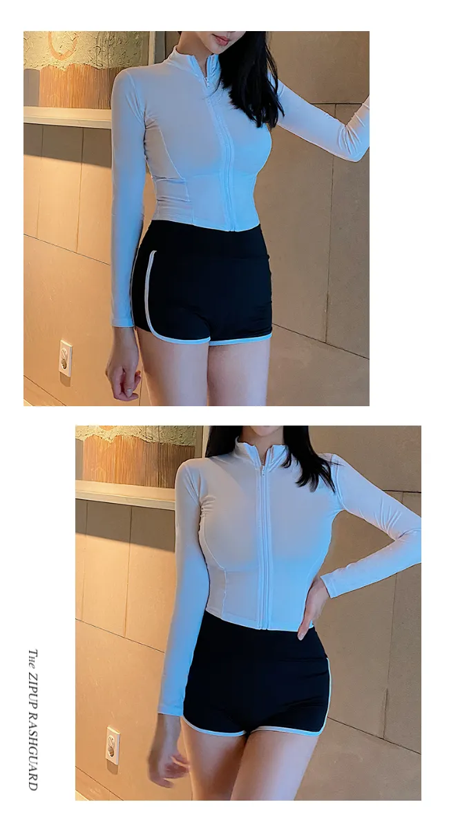 [주문폭주] 플레인 실내 비치웨어 스윔웨어 집업 긴팔 래쉬가드 수영복(아이보리/블랙) 상세 이미지 10