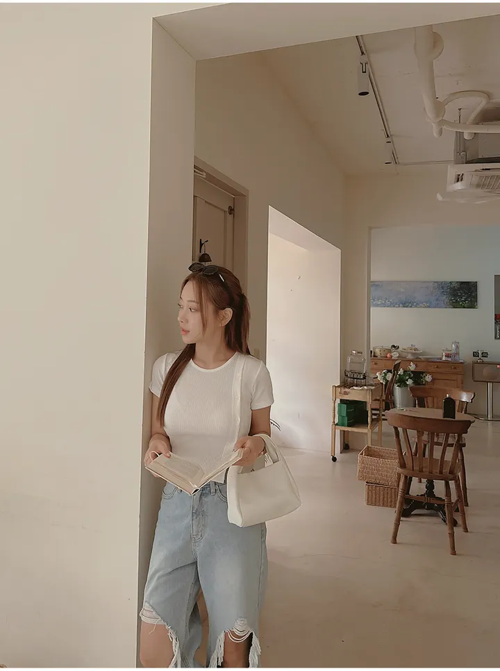 [44-110]  [4천장 돌파✨] 리솜디 스판 골지 크롭 버튼 티셔츠 상세 이미지 27