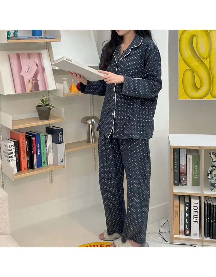 [2 size] [면 잠옷] 네이비 도트 땡땡이 잠옷 홈웨어 파자마 상세 이미지 3
