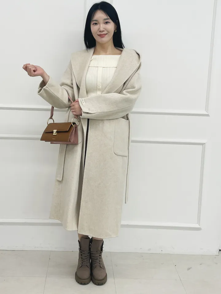 자체제작 원단부터 다른 핸드메이드 양모 후드코트 리얼빅사이즈, 가벼운코트,연말룩, 하객룩 110까지 상세 이미지 32