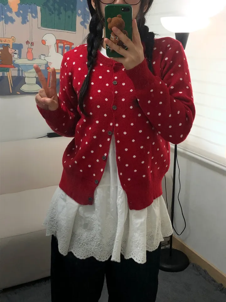 도트 라운드 니트 가디건 3color 상세 이미지 12