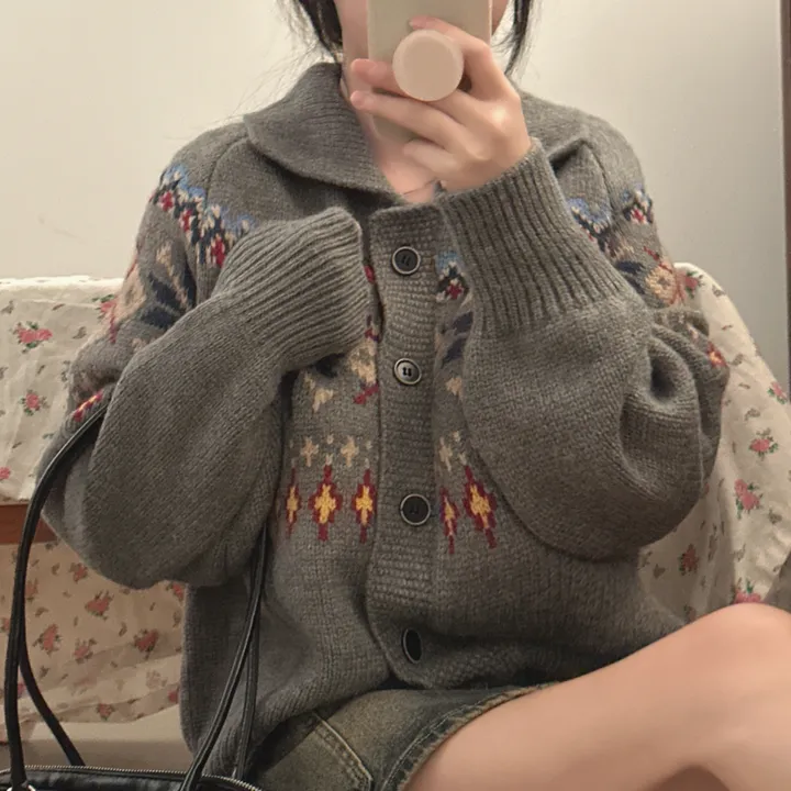 [실물대박,왕도톰~!] 눈꽃 자카드 카라넥 루즈핏 니트 가디건 2color 상세 이미지 23
