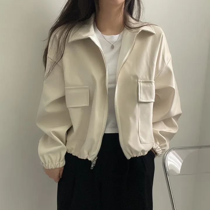 [투웨이/고퀄리티]레더 스트링 카라 크롭 라이더 숏자켓 3color 상세 이미지 33