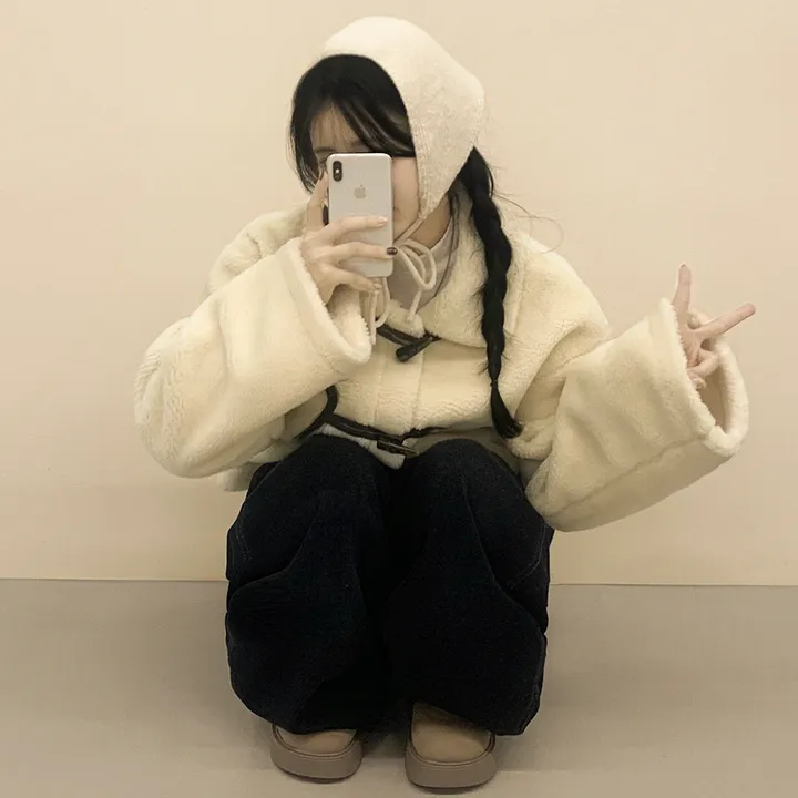 [귀여움/아방핏🧸] 도톰포근~ 양털 뽀글이 떡볶이 더플 자켓 테디베어 숏코트 상세 이미지 17