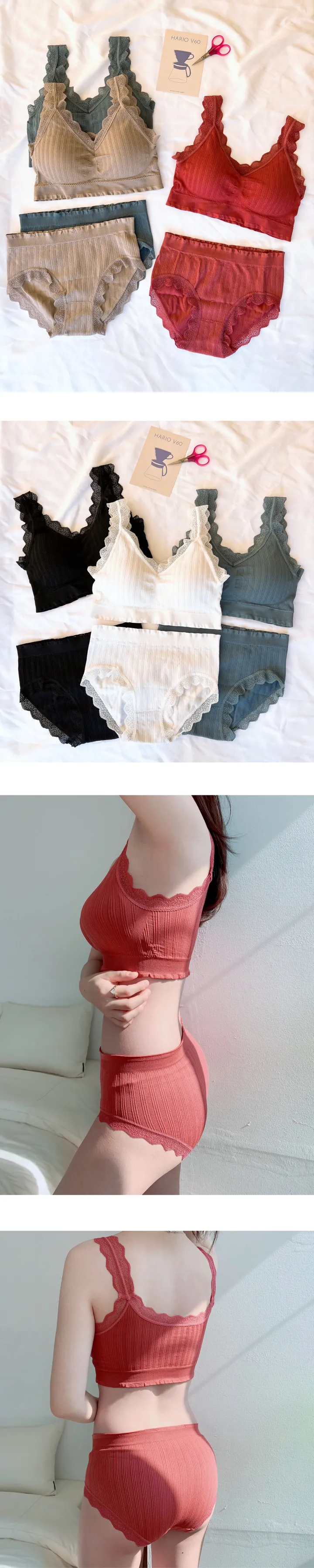 [당일발송] 노와이어 브라렛 브라탑 세트 브라 볼륨업 브라팬티세트 심리스 상세 이미지 9
