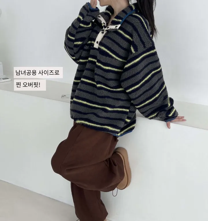 [왕오버핏💚/뽀글이]오버핏 단추 양털 아노락 2color 상세 이미지 2
