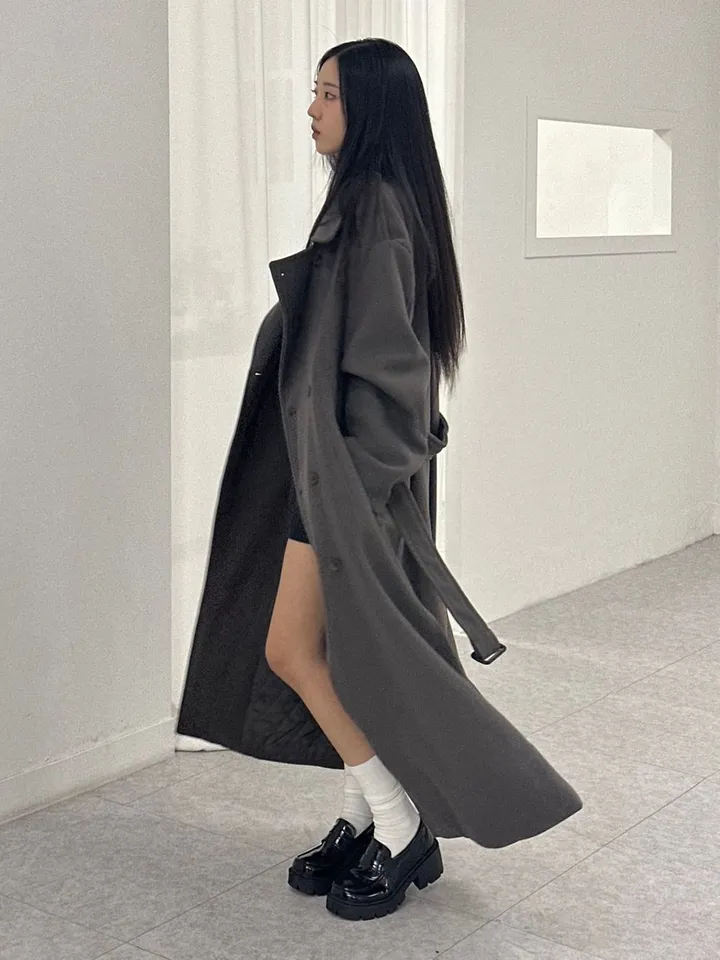 [Unisex] Mael maxi coat (3co) / 울 오버 루즈핏 누빔 안감 벨트 맥시 코트 상세 이미지 24