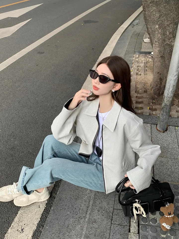 [봄신상💗/휘뚜루템]마브 리버시블 스트라이프 카라넥 집업 점퍼 자켓 상세 이미지 9