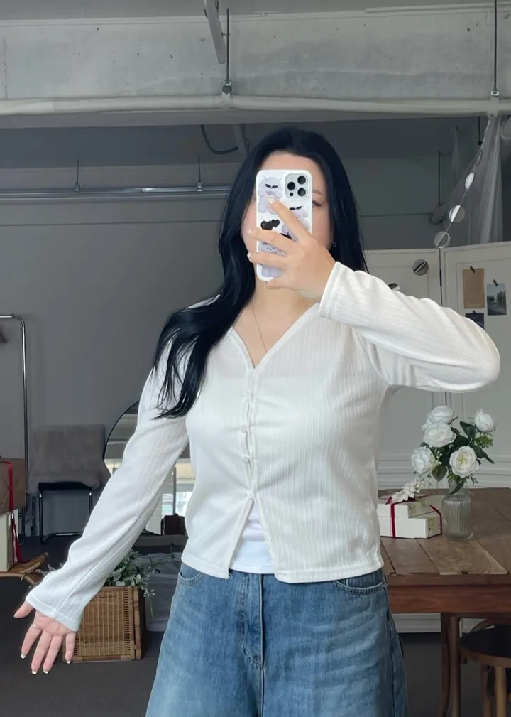 [2사이즈] 색감굿@ 가디건 브이넥 레이어드 여리핏 빅사이즈 크롭 봄옷  통통 베이직 꾸안꾸 상세 이미지 75