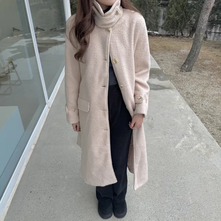하이넥 부클 뽀글이 파스텔 허리 슬림 벨트 맥시 싱글 롱코트(3color)크리스마스룩 연말룩 상세 이미지 24