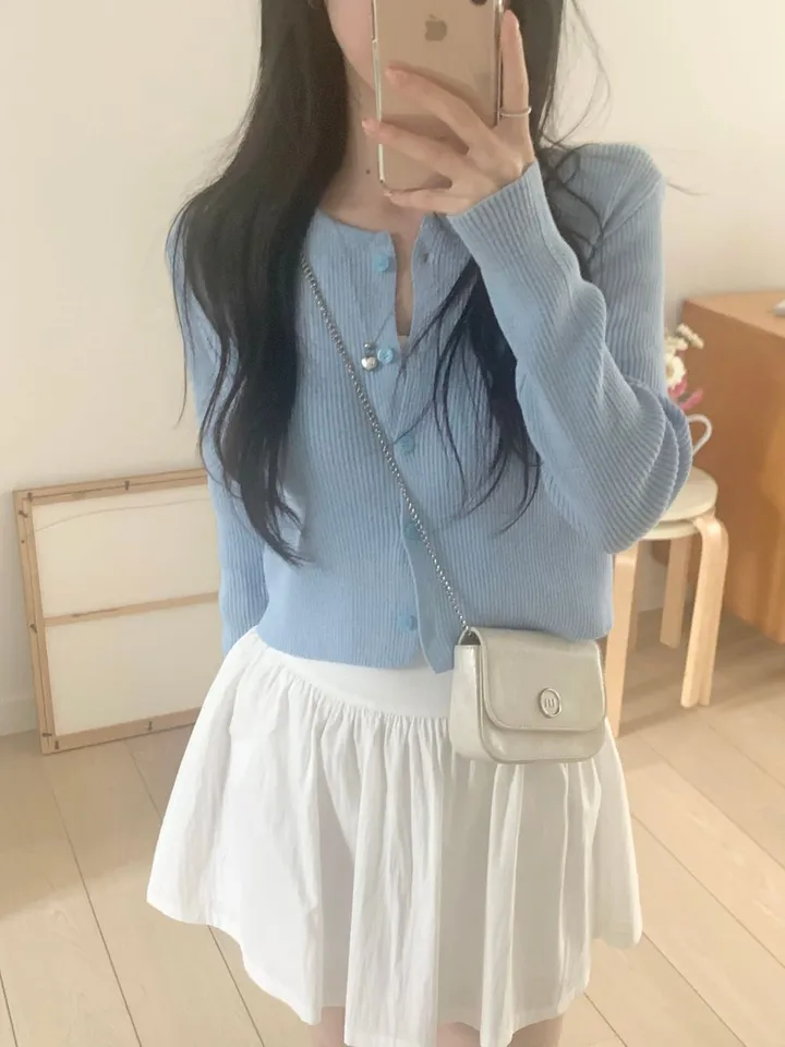 레이 여름 린넨 골지 크롭 라운드 긴팔 가디건 (9color) [ 봄 여름 살안타템 데일리룩 기본 베이직 ] 상세 이미지 28