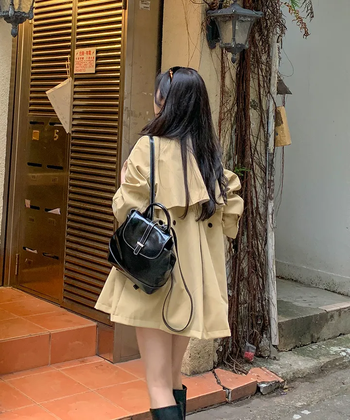 [귀욤아방핏🤎완전강츄] 하이넥 하프 숏 트렌치코트 오버핏 루즈핏 A라인 케이프 바바리 자켓 야상 점퍼 봄 가을 간절기 아우터 데일리룩 2COL 상세 이미지 27