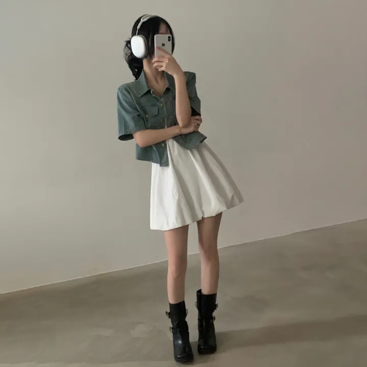 [데일리/청순무드(＊’͜’ )] 봄웨더 반팔 데님 크롭 청자켓 - 3color 상세 이미지 11