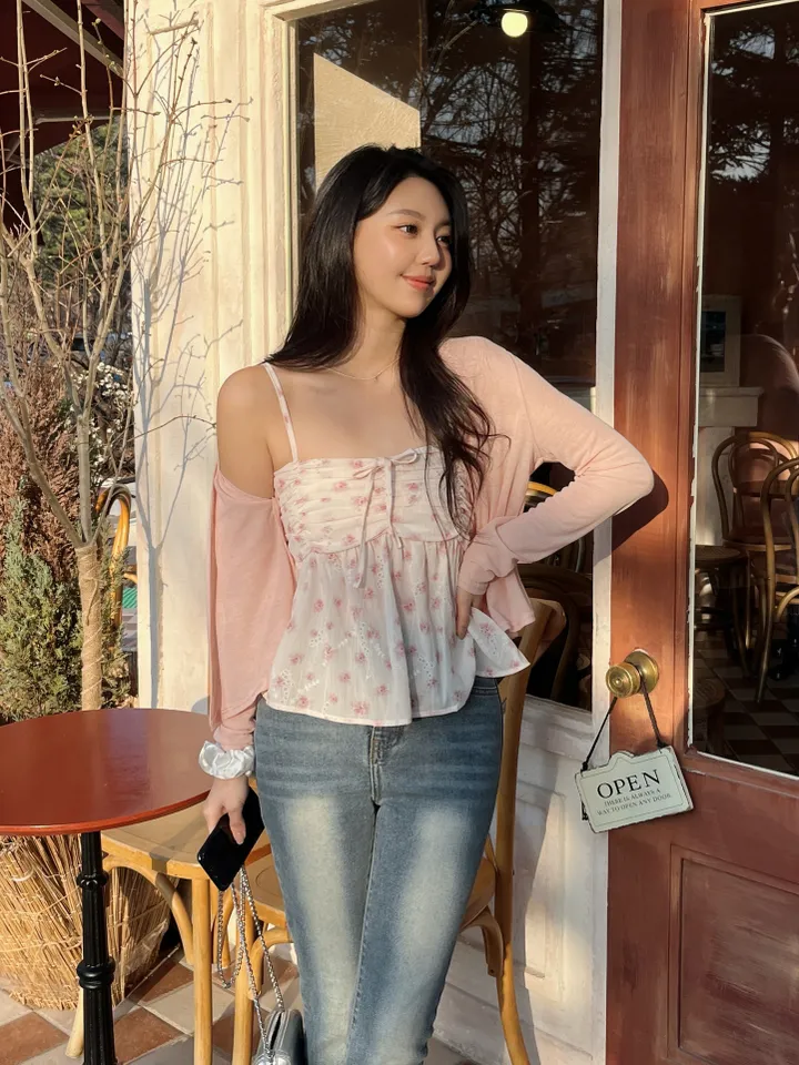 벚꽃룩🌸 리노아 플라워 쉬폰 가디건 뷔스티에 set 상세 이미지 4