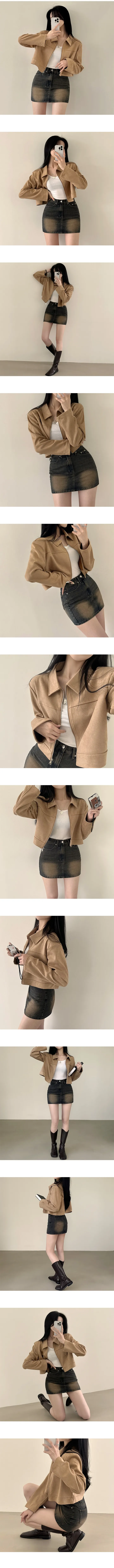 [가을무드/부드러워요] 은은한 컬러감, 스웨이드 절개 카라 크롭 자켓 (3color) 상세 이미지 2